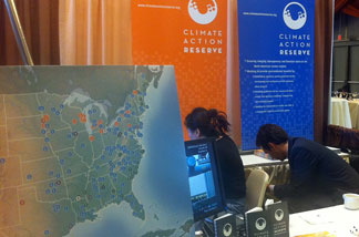 The Climate Action Reserve booth at the Navigating the American Carbon World, April 14, 2011. The Climate Action Reserve is sponsoring the conference.