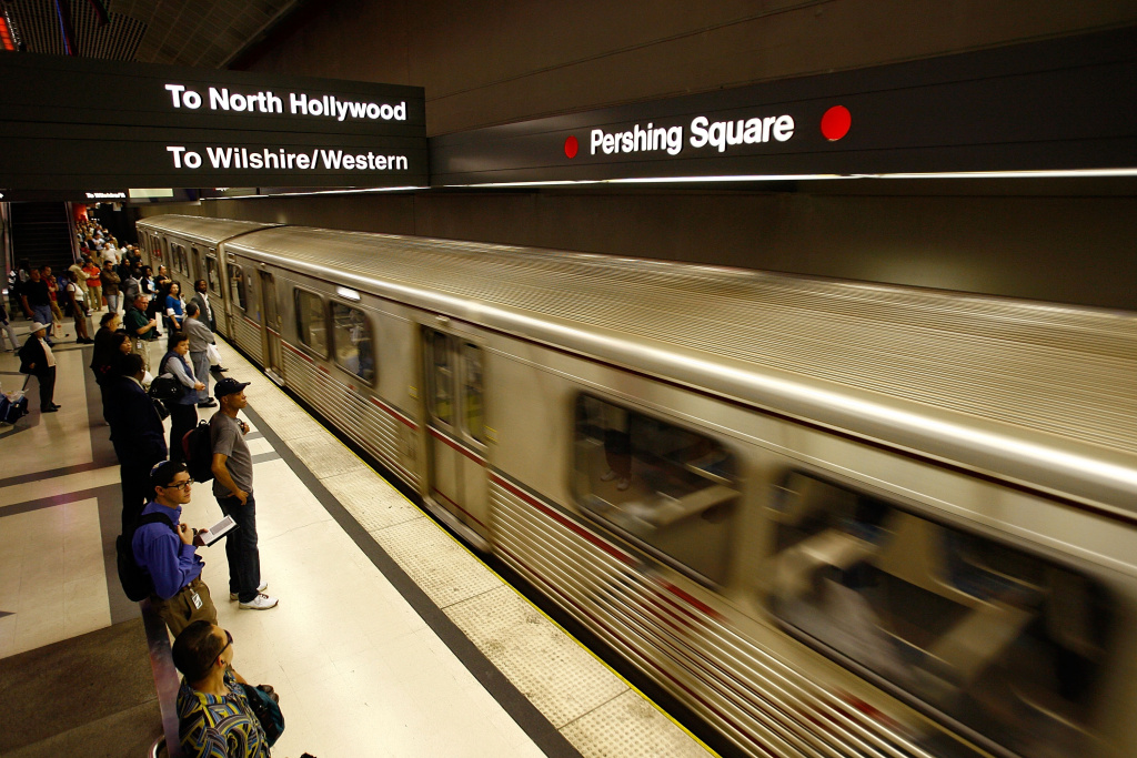 In this file photo, passengers board Metro subway trains during rush hour on June 3, 2008 in Los Angeles, California. In this file photo, passengers board Metro subway trains during rush hour on June 3, 2008 in Los Angeles, California. A new agreement between federal and local authorities will help pay for about half of a $1.4 billion project known as the Regional Connector that will link up light rail routes for a transfer-free trip under downtown L.A.