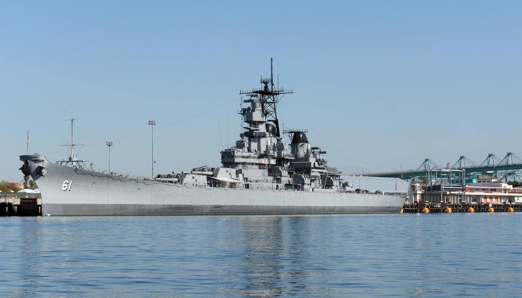 Port Of Los Angeles Police Patrol Waters Surrounding Port Retired U.S. Navy battleship USS Iowa, the only floating museum on the West Coast open to the public, docked in the Port of Los Angeles on April 16, 2013 in San Pedro.