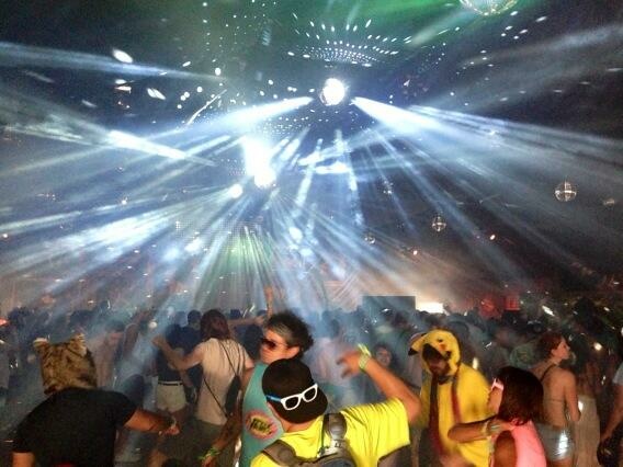 The Yuma tent is a departure from the usual Coachella outdoor experience. There are hard wood floors, couches, and faux Victorian paintings on the wall.