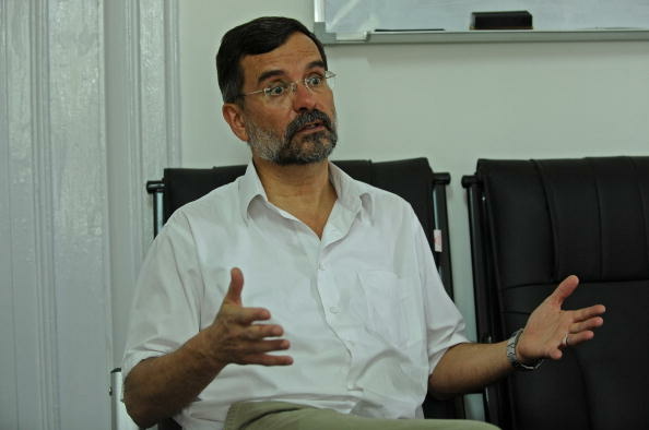 Director of The International Assistance Mission, Dirk Frans gestures as he speaks during an interview with AFP at his office in Kabul on August 7, 2010. Eight foreign medical aid workers have been shot dead in the remote forests of north Afghanistan, their charity said, with the Taliban claiming it killed them for being 'Christian missionaries'. The bullet-riddled bodies of five men, all Americans, and three women, an American, a German and a British national, were found in the northern province of Badakhshan on August 6, said the director of International Assistance Mission.