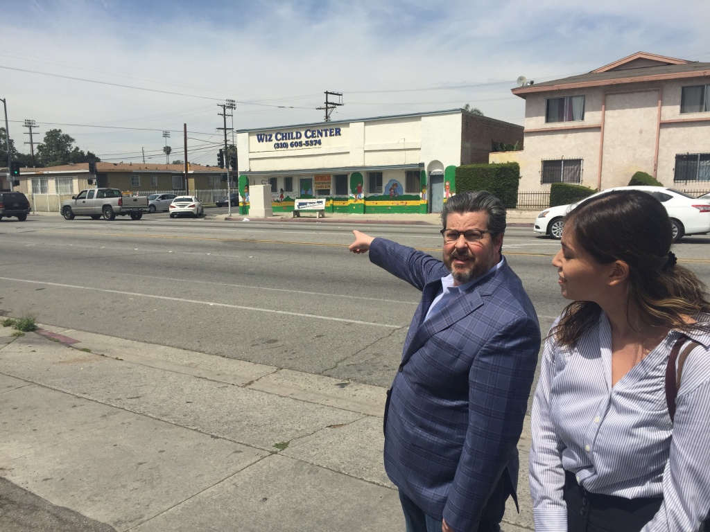 Adam Grant and Dinora Perez, Loyola Project for the Innocent Loyola Law School Project for the Innocent Director Adam Grant and law student Dinora Perez near the scene of the shooting that landed Marco Contreras in prison.