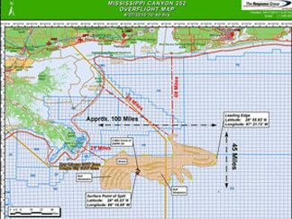 This graphic shows the location of the oil sheen produced after the drilling rig exploded and sank.
