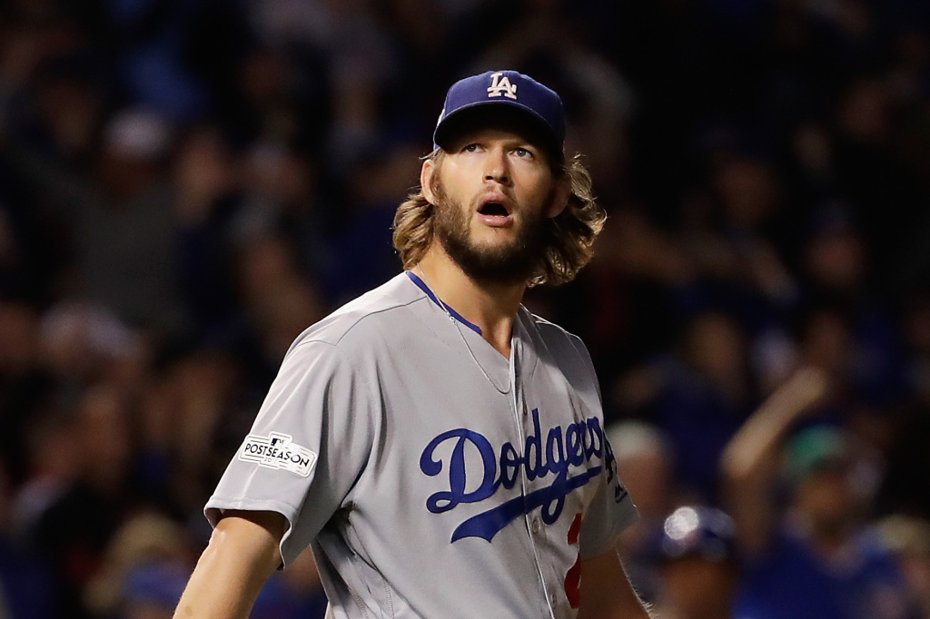 League Championship Series - Los Angeles Dodgers v Chicago Cubs - Game Five Clayton Kershaw #22 of the Los Angeles Dodgers stands on the field during game five of the National League Championship Series against the Chicago Cubs at Wrigley Field on October 19, 2017 in Chicago, Illinois.