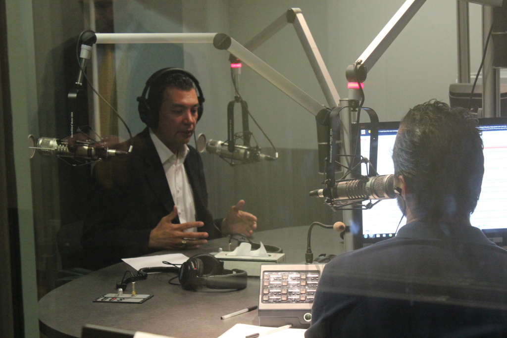 California Secretary of State Alex Padilla talks to A. Martinez. California Secretary of State Alex Padilla talks to A. Martinez.