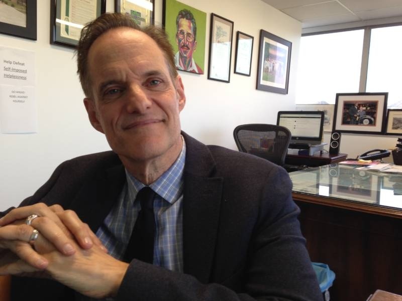 Michael-Weinstein_1973-800x600.jpg Michael Weinstein, president of the AIDS Healthcare Foundation, in his office in Los Angeles. Behind him is a painting of Chris Brownlie, who worked with Weinstein to found the first AIDS hospice in L.A. He is backing Propositions 60 and 61.