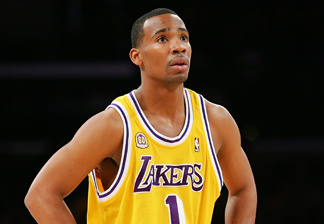 Javaris Crittenton #1 of the Los Angeles Lakers looks on during the game against the Boston Celtics at Staples Center on December 30, 2007 in Los Angeles, California.