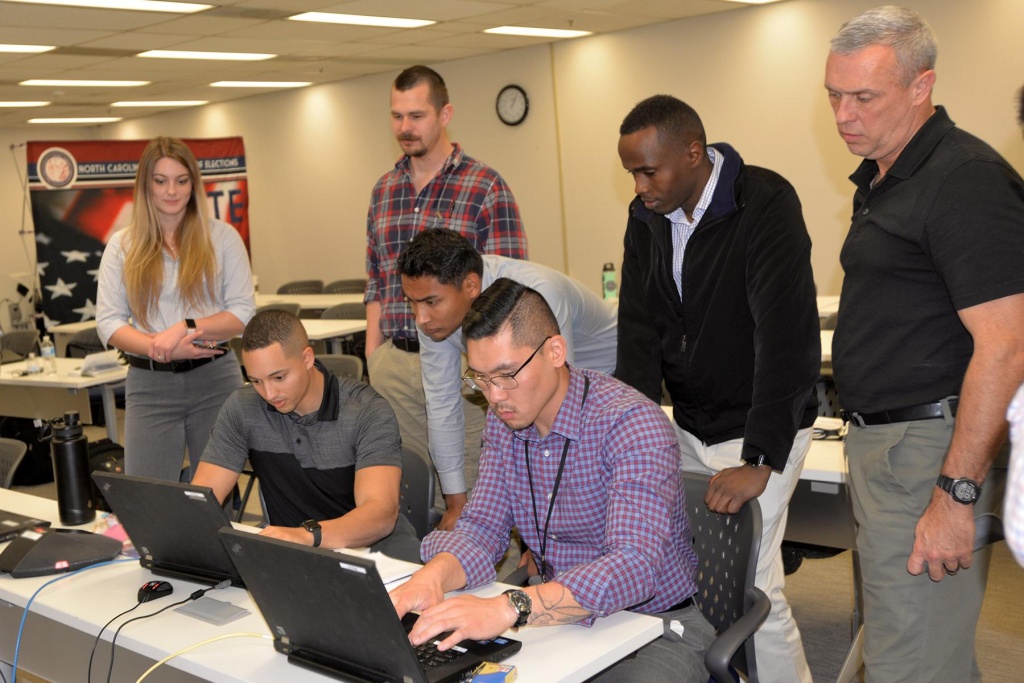 Members of the North Carolina National Guard Cyber Security Response Force test equipment at the State Board of Elections prior to the March 2020 primary. Members of the North Carolina National Guard Cyber Security Response Force test equipment at the State Board of Elections prior to the March 2020 primary.