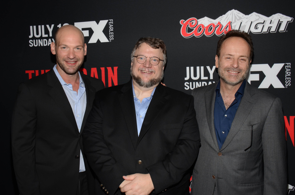 Corey Stoll, Guillermo Del Toro LOS ANGELES, CA - JULY 10: Corey Stoll; Executive Producer Guillermo del Toro; John Landgraf, CEO, FX Networks & FX Productions at the Premiere Event for The Strain, presented by FX Networks at the Directors Guild of America on July 10, 2014 in Los Angeles, California. (Photo by Tonya Wise/PictureGroup)