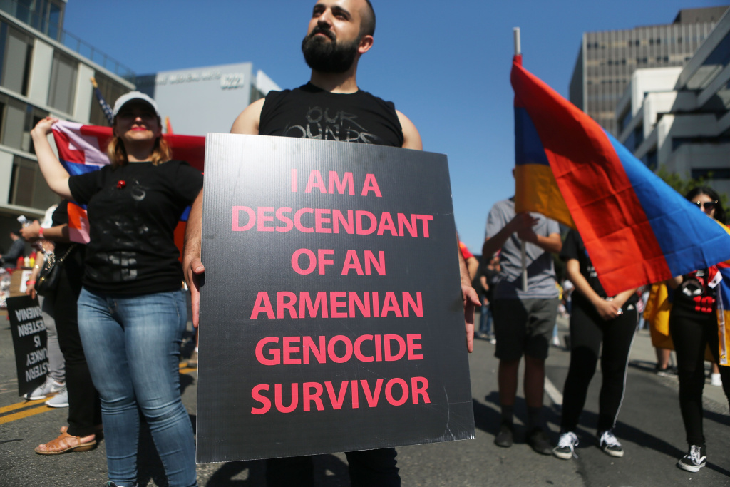 Thousands March In L.A. To Mark 103rd Anniversary Of Armenian Genocide Demonstrators rally outside the Turkish Consulate commemorating the 103rd anniversary of the Armenian genocide on April 24, 2018 in Los Angeles, California.