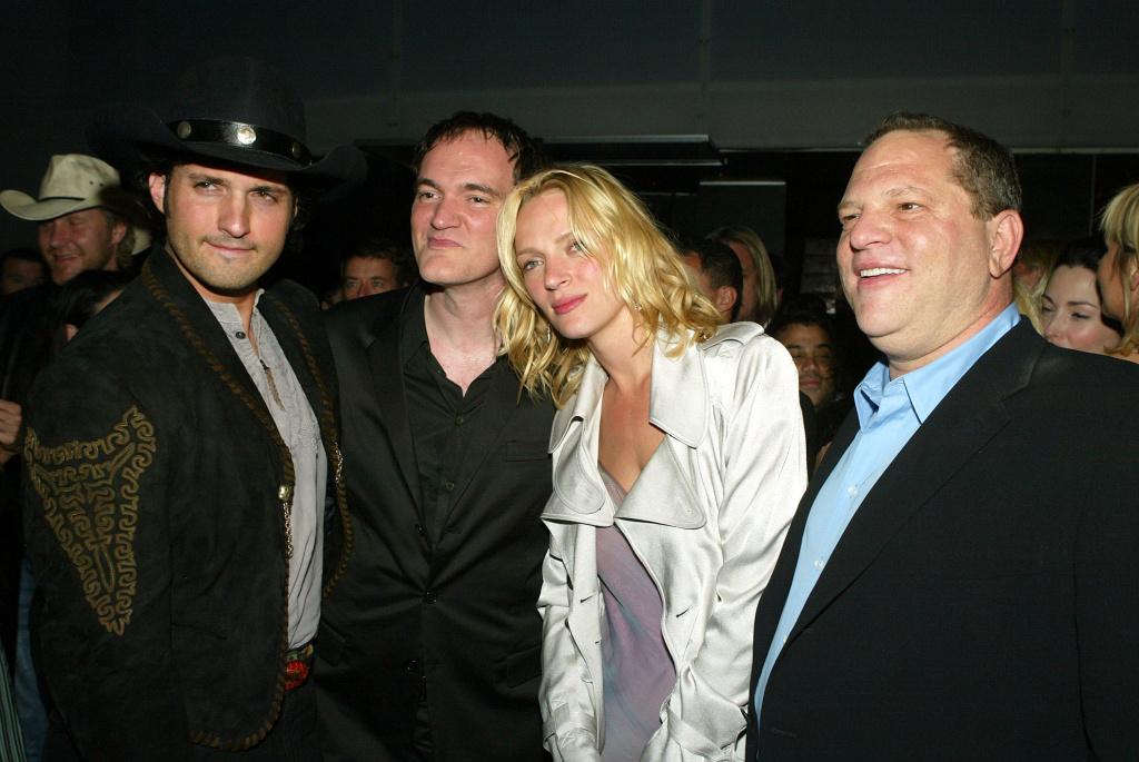 Los Angeles Premiere of Miramaxs' From left to right: director Robert Rodriguez, director Quentin Tarantino, actress Uma Thurman and Miramax producer Harvey Weinstein talk at the after-party for