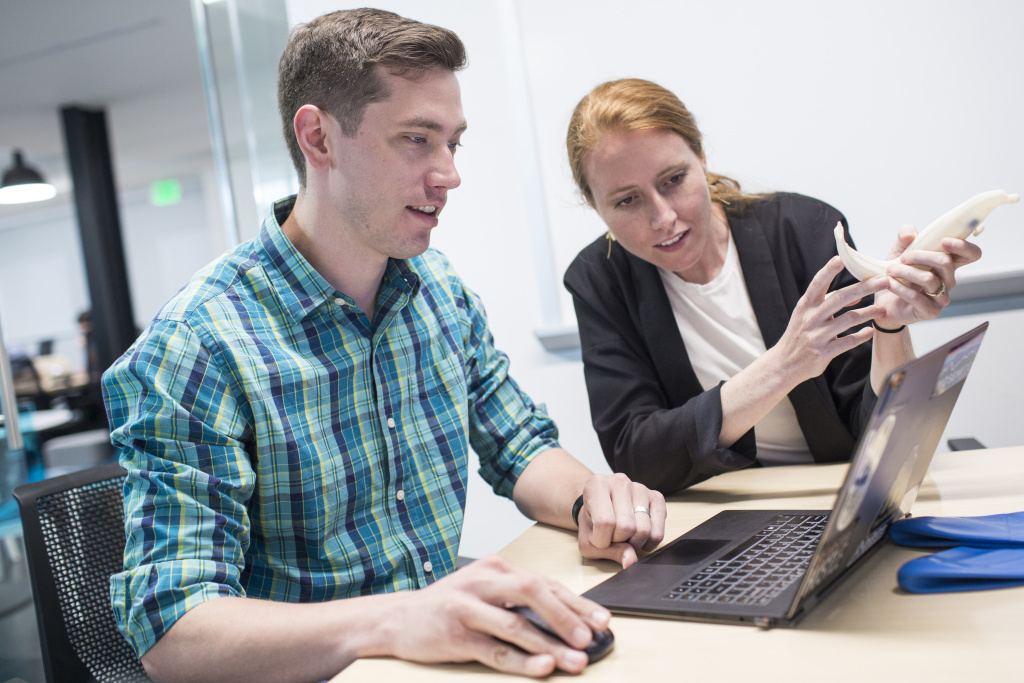 Cedars Tech Innovation - 1 Adam Casson, left, and Maggie Galloway are the COO and CEO of Inscope, a company that's trying to develop a more efficient, cheaper laryngoscope.