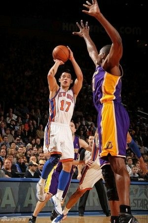 The New York Knicks' Jeremy Lin in a game against the Los Angeles Lakers, February 10, 2012
