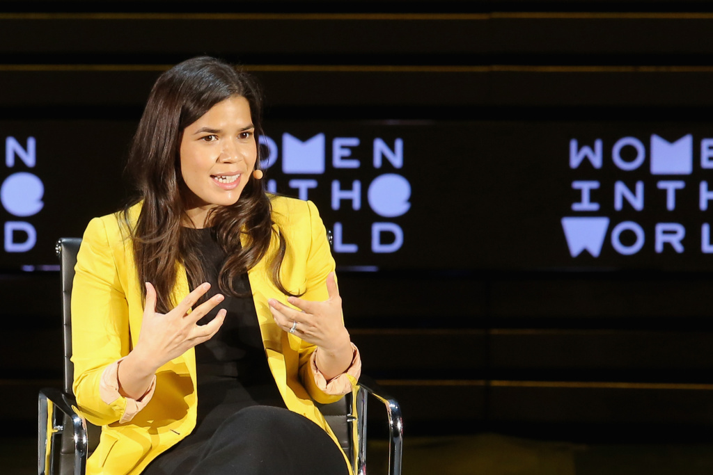 Actress America Ferrera speaks at the 2016 Women in the World Summit in New York City.