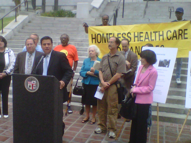 Los Angeles City Councilmember Jose Huizar at a news conference at LA City Hall regarding surplus food policy.