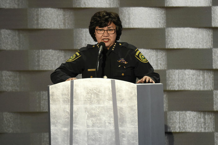 Dallas County Sheriff Lupe Valdez speaks during the Democratic National Convention in Philadelphia on July 28. Valdez has changed how Dallas County deals with some immigration hold requests from the federal government. Dallas County Sheriff Lupe Valdez speaks during the Democratic National Convention in Philadelphia on July 28. Valdez has changed how Dallas County deals with some immigration hold requests from the federal government.