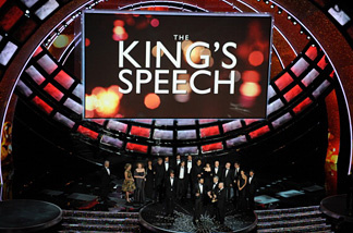The cast and crew of 'The King's Speech,' celebrates their trophy for Best Movie at the 83rd Annual Academy Awards.