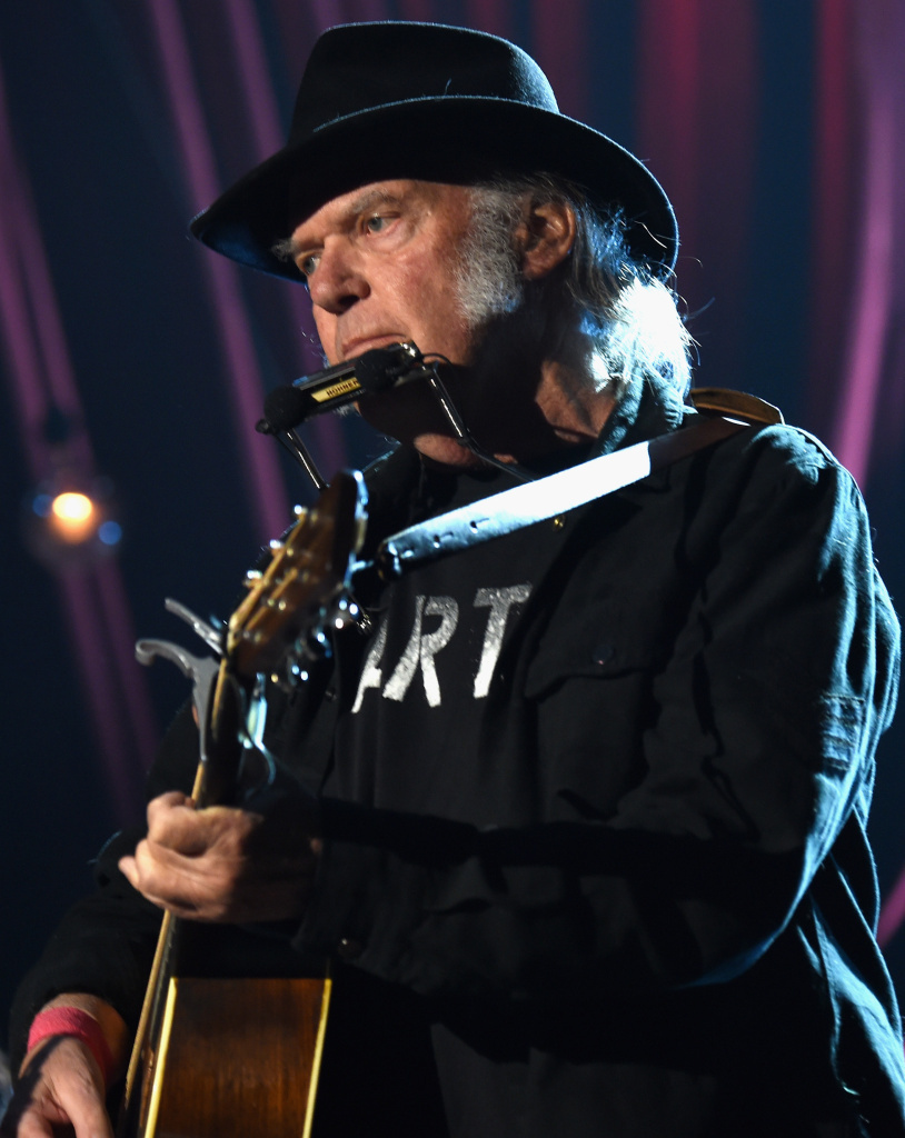 Neil Young says he supports Bernie Sanders — and that Donald Trump shouldn't have used his song "Rockin' in the Free World." He's seen here performing in Los Angeles earlier this year.