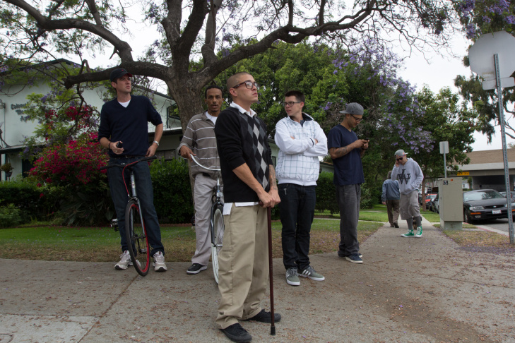 A student waits on the periphery of the Santa Monica College campus on Friday afternoon.
