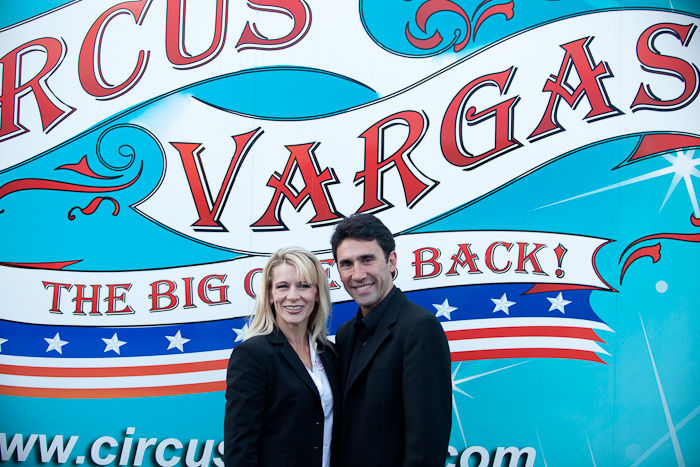 Katya Quiroga, left, and her husband, Nelson Quiroga, stand in front of a sign advertising the 46-year-old circus company they own and operate together. Circus Vargas opens its 2017 season this week in Del Mar and will arrive in Los Angeles in mid-May. Katya Quiroga, left, and her husband, Nelson Quiroga, stand in front of a sign advertising the 46-year-old circus company they own and operate together. Circus Vargas opens its 2017 season this week in Del Mar and will arrive in Los Angeles in mid-May.