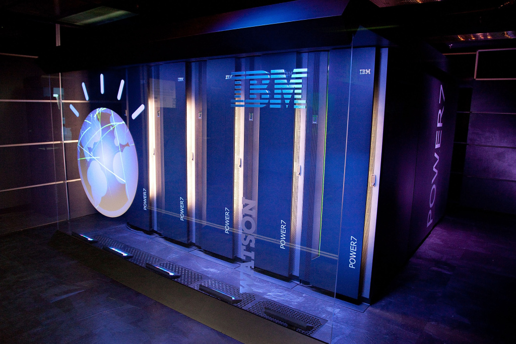 A general view of IBM's 'Watson' computing system at a press conference to discuss the upcoming Man V. Machine