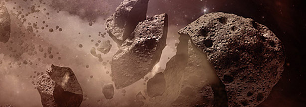 Mercer 604 Artist's rendering of an asteroid breaking up.