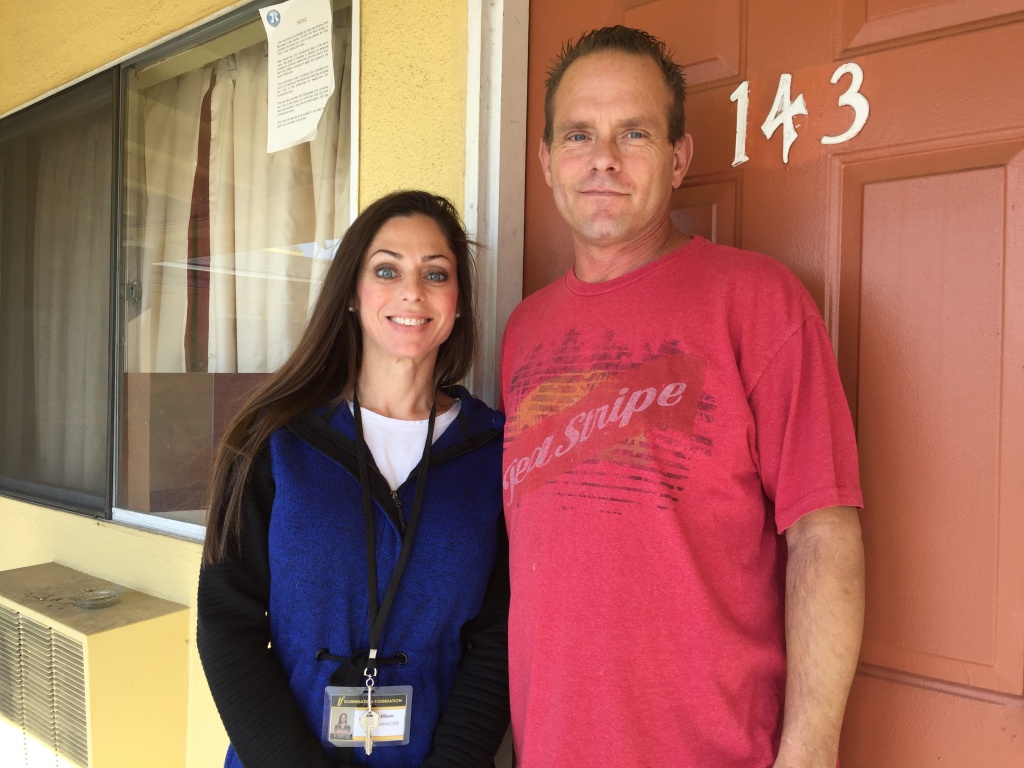 Illumination Foundation staff member Gillian Elson helped client Jerry Scobee, 47, during his two-week stay at the non-profit's recuperative care center in Orange County and helped him find temporary housing. Illumination Foundation staff member Gillian Elson helped client Jerry Scobee, 47, during his two-week stay at the non-profit's recuperative care center in Orange County and helped him find temporary housing.