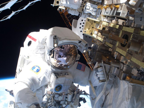 During the STS-131 mission's first spacewalk, which lasted about 6.5 hours, NASA astronaut Rick Mastracchio helped move a new 1,700-pound ammonia tank from space shuttle Discovery's cargo bay to a temporary parking place on the station, retrieved an experiment from the Japanese Kibo Laboratory exposed facility and replaced a Rate Gyro Assembly on one of the truss segments.