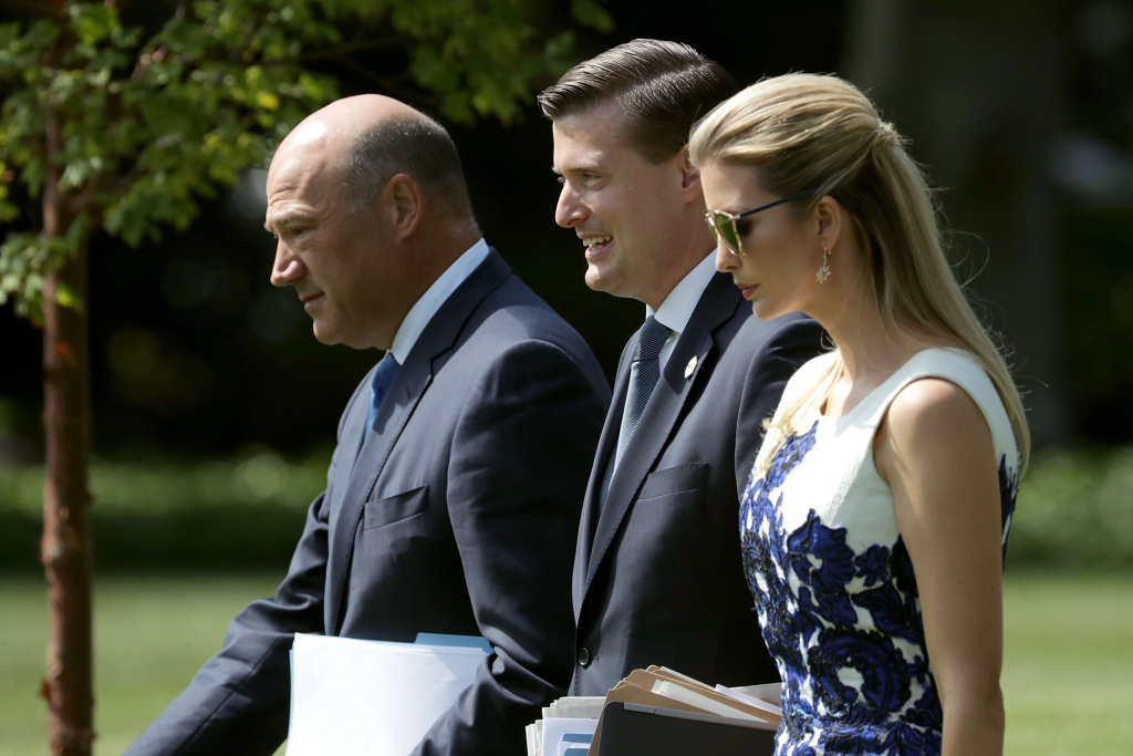 President Trump Departs The White House En Route To Missouri For Address On Tax Reform National Economic Council Director Gary Cohn (left), White House Staff Secretary Rob Porter (center) and Ivanka Trump walk across the South Lawn of the White House on August 30, 2017.
