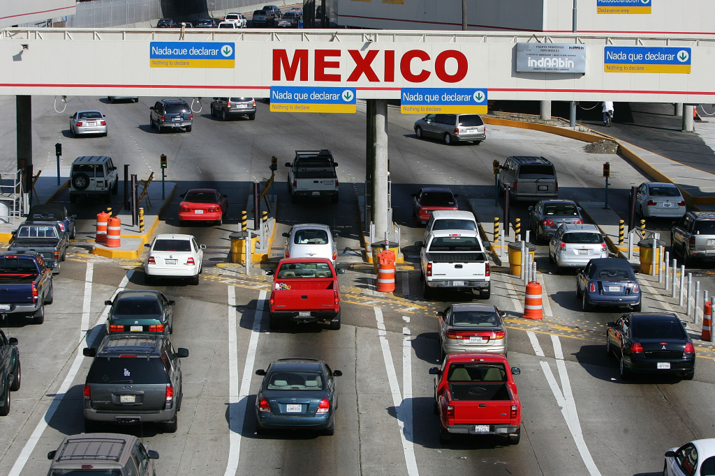 American Fuel Up On Cheaper Gas Over The Border Of Mexico Traffic in the US enters Mexico at the San Ysidro border crossing, the world's busiest, on June 27, 2008 in Tijuana, Mexico.