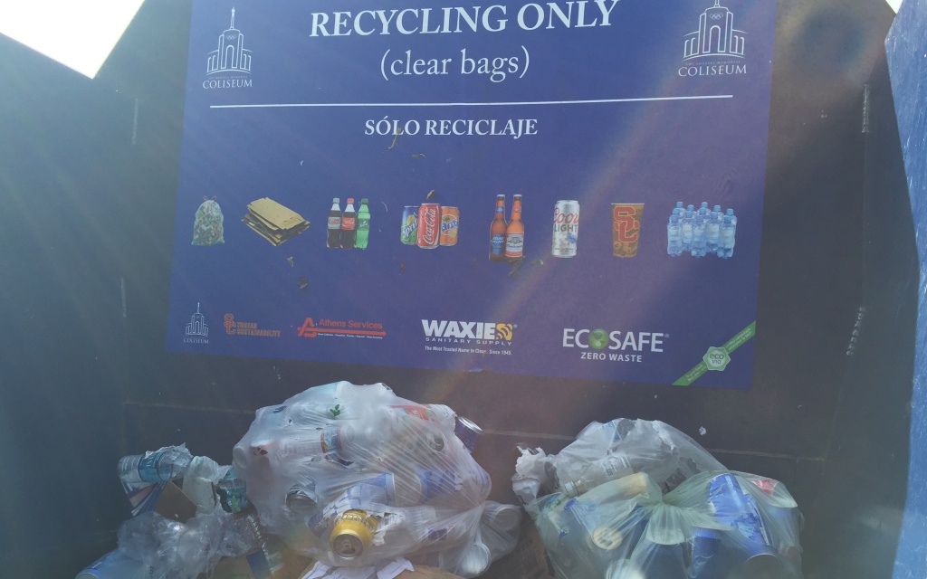 Coliseum recycling An official at the LA Memorial Coliseum says they have reached a milestone: zero waste after football games.