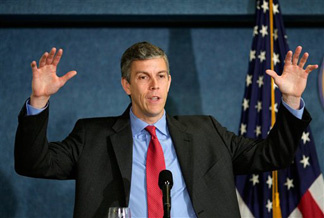 Education Secretary Arne Duncan talks about education reform during a speech at the National Press Club in Washington, Friday, May 29, 2009. Duncan said this is a time of educational crisis, as well as economic crisis, and that we will have to educate our way to a better economy.