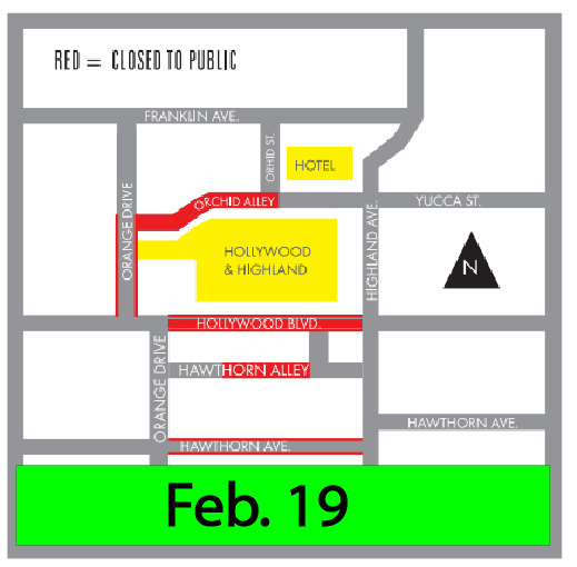 Areas marked in red will be shut down from from 6 p.m. Feb. 19 to 6 a.m. March 1. Areas marked in red will be shut down from from 6 p.m. Feb. 19 to 6 a.m. March 1.