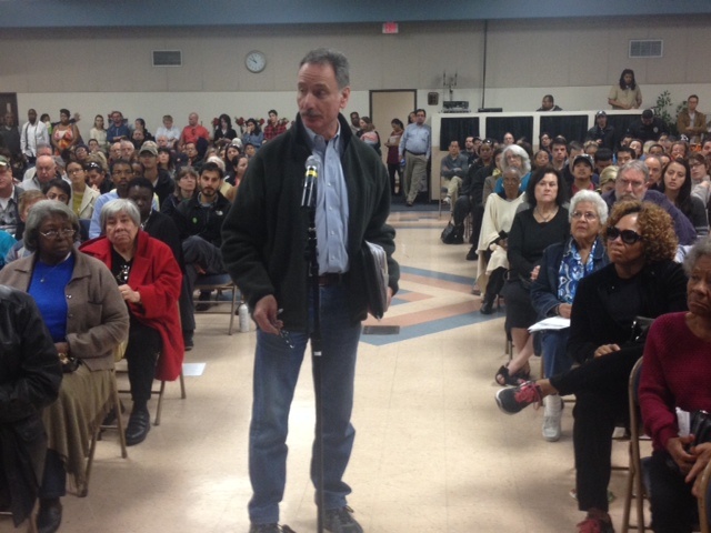 South LA oil drilling Steve Peckman was among the South L.A. residents who came to a community meeting to demand a moratorium on oil drilling in the neighborhood.
