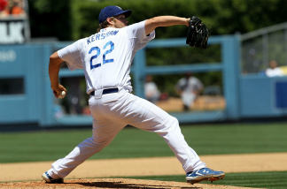 Mercer 18976 Clayton Kershaw of the Los Angeles Dodgers throws a pitch against the Los Angeles Angels of Anaheim on June 26, 2011 at Dodger Stadium in Los Angeles, California. The Dodgers won 3-2.