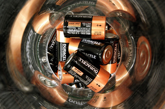 File photo: A plastic tube contains batteries for recycling inside a Staples store September 29, 2005 in Mount Prospect, Illinois.