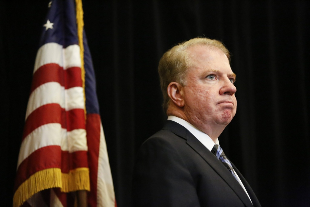 US-ROAD-ACCIDENT Seattle Mayor Ed Murray during a press conference at North Seattle Community College a day after four international students died in a bus crash in Seattle, Washington on September 25, 2015.