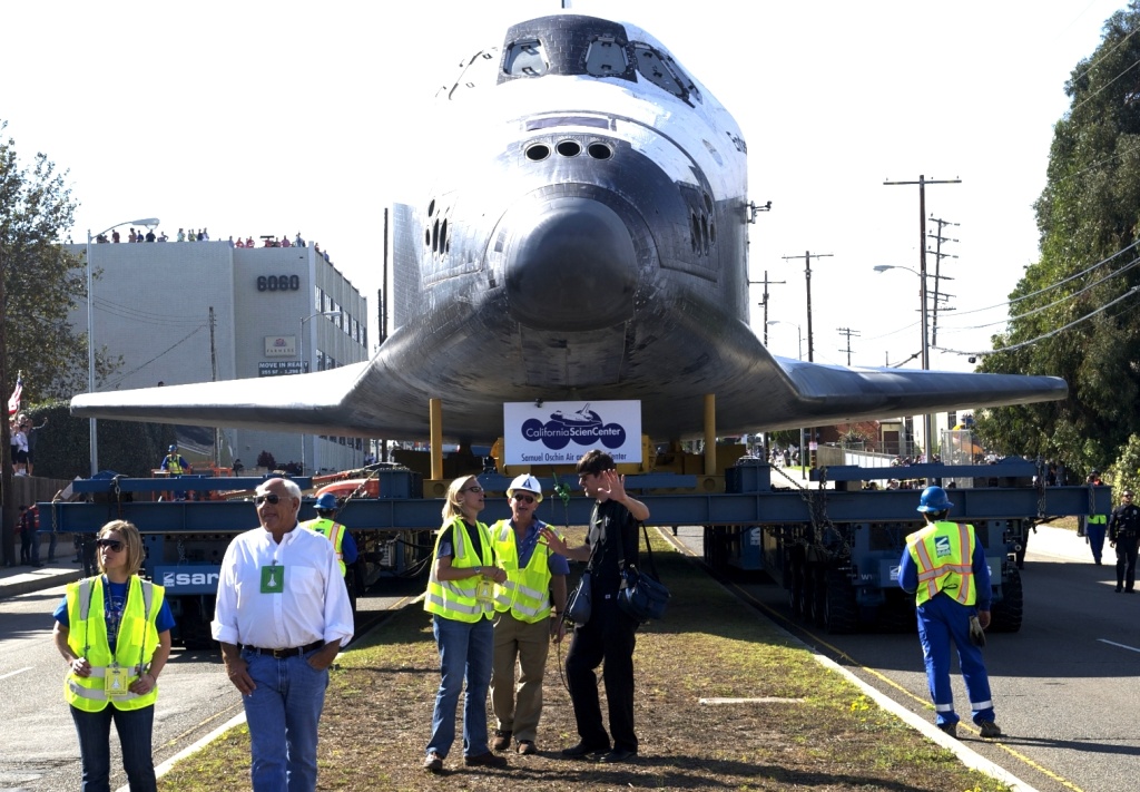 John Rabe, shuttle Endeavour, 10-12-12 KPCC's John Rabe, in black, can't be bothered right now.