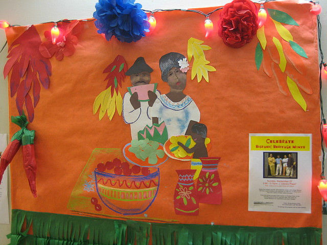 A Hispanic Heritage Month poster outside a public library, September 2009