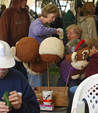 Some monkey heads from the wacky monkey barber shop of Cal Poly Universities 2010 Tournament of Roses float, Jungle Cuts.