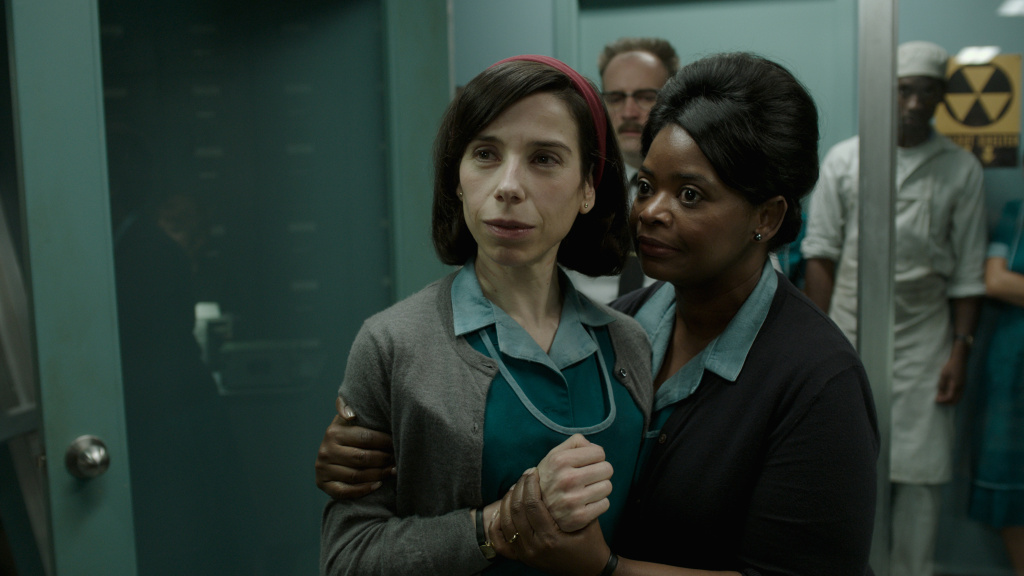 Sally Hawkins and Octavia Spencer in the film THE SHAPE OF WATER. Sally Hawkins and Octavia Spencer in