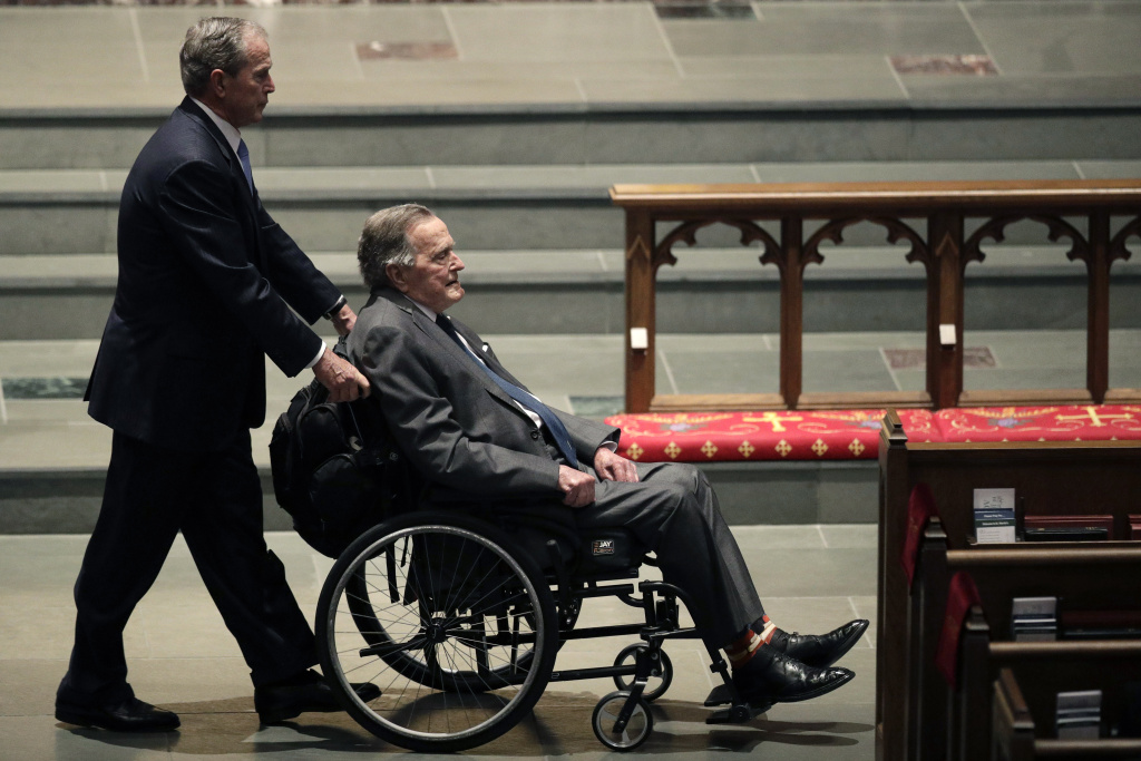 Mourners, Including Former Presidents, Attend Funeral For Barbara Bush Former Presidents George W. Bush, left, and George H.W. Bush arrive at St. Martin's Episcopal Church for a funeral service for former first lady Barbara Bush on April 21, 2018 in Houston, Texas.