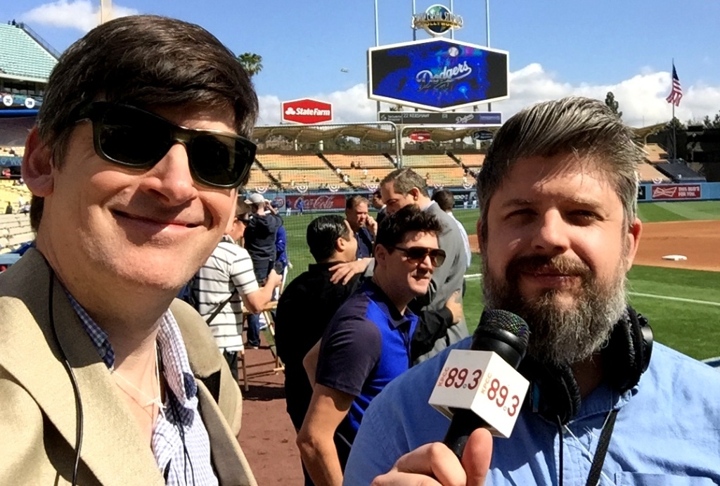 Off-Ramp host John Rabe and producer Kevin Ferguson, Dodgers Opening Day 2015. Off-Ramp host John Rabe and producer Kevin Ferguson, Dodgers Opening Day 2015.