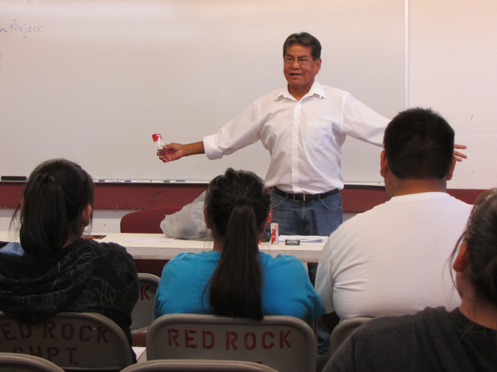 Rob Carr addresses a group of Navajo youths and elders at the Red Rock chapter house about the dangers of smoking and secondhand smoke. Rob Carr addresses a group of Navajo youths and elders at the Red Rock chapter house about the dangers of smoking and secondhand smoke.