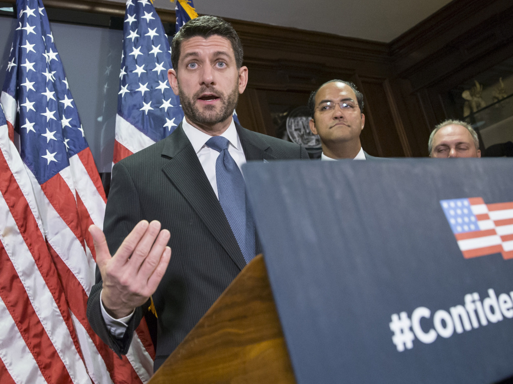 At a news conference following a closed-door GOP caucus meeting, Speaker of the House Paul Ryan, R-Wis., dismisses Republican presidential candidate Donald Trump's comments on Muslims. At a news conference following a closed-door GOP caucus meeting, Speaker of the House Paul Ryan, R-Wis., dismisses Republican presidential candidate Donald Trump's comments on Muslims.