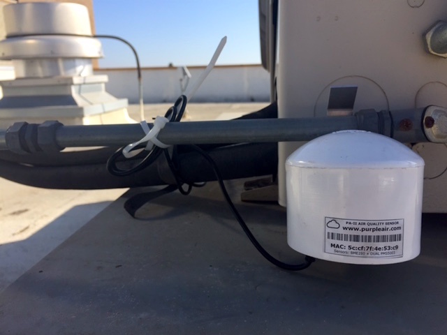The PurpleAir monitor on the roof of the KPCC studio in Pasadena. The PurpleAir monitor on the roof of the KPCC studio in Pasadena.