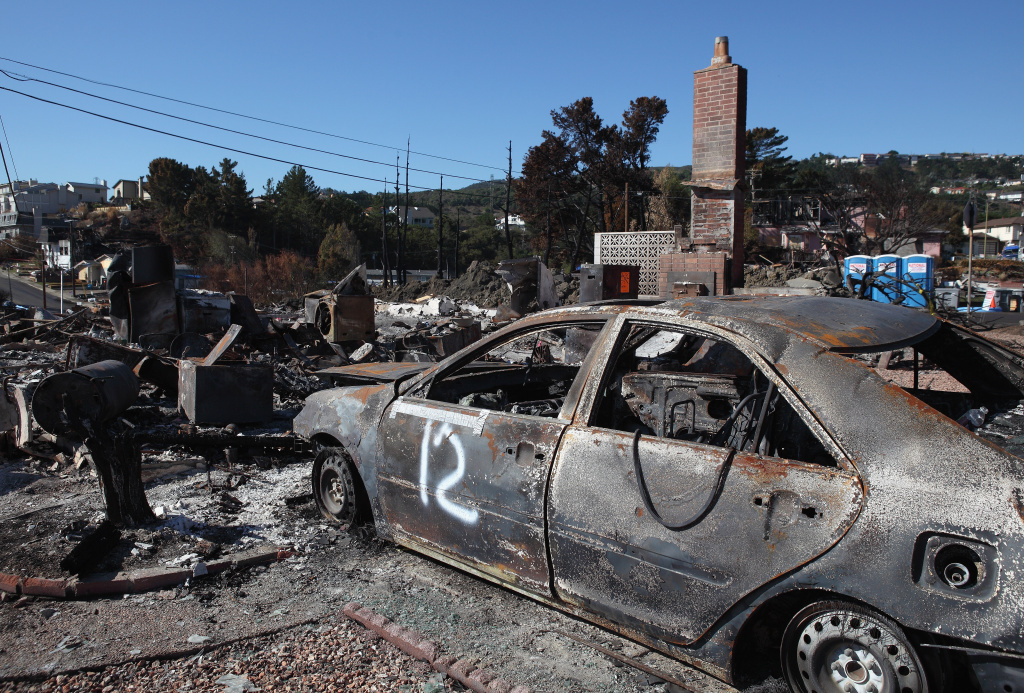 Destruction Widespread After Gas Explosion In San Bruno, CA The shell of a car sits in the driveway of a burned home near the epicenter of the gas line explosion that devastated a neighborhood near San Francisco International Airport September 24, 2010 in San Bruno, California.