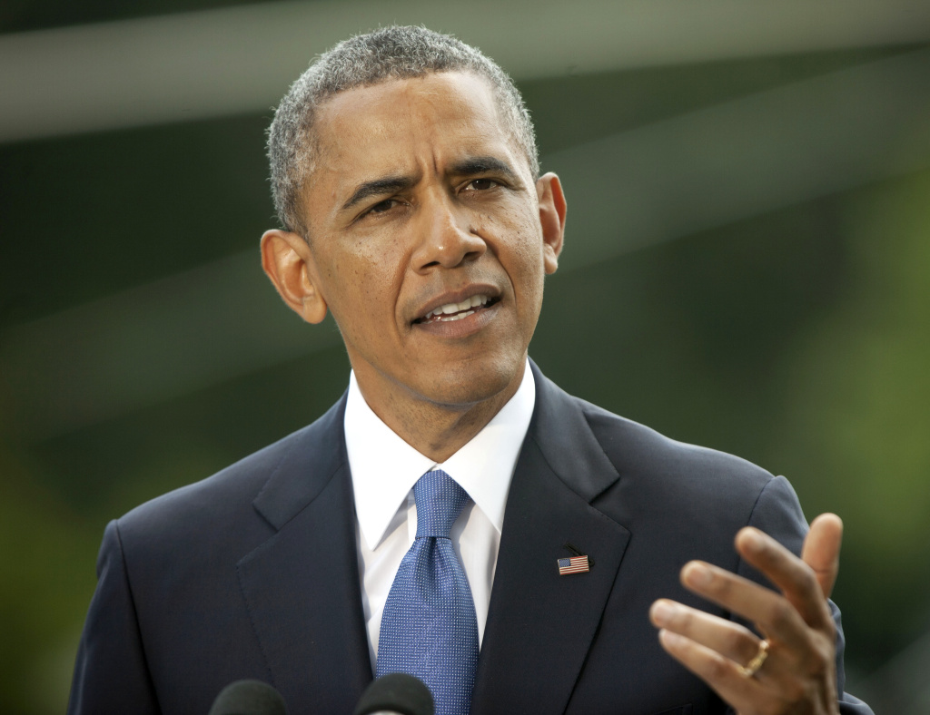 This June 13, 2014 file photo shows President Barack Obama speaking on the South Lawn of the White House in Washington. Obama was expected to make a statement on the situation in Iraq on Thursday.