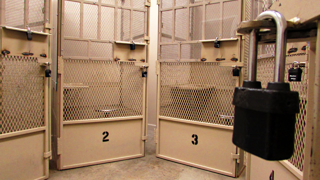 prison psychiatric units During group therapy, inmates are confined in metal cages known as