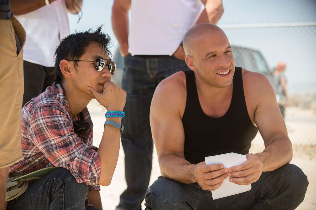 Furious 7 (L to R) Director James Wan and Vin Diesel as Dom Toretto on the set of Furious 7. Continuing the global exploits in the unstoppable franchise built on speed, James Wan directs this chapter of the hugely successful series.